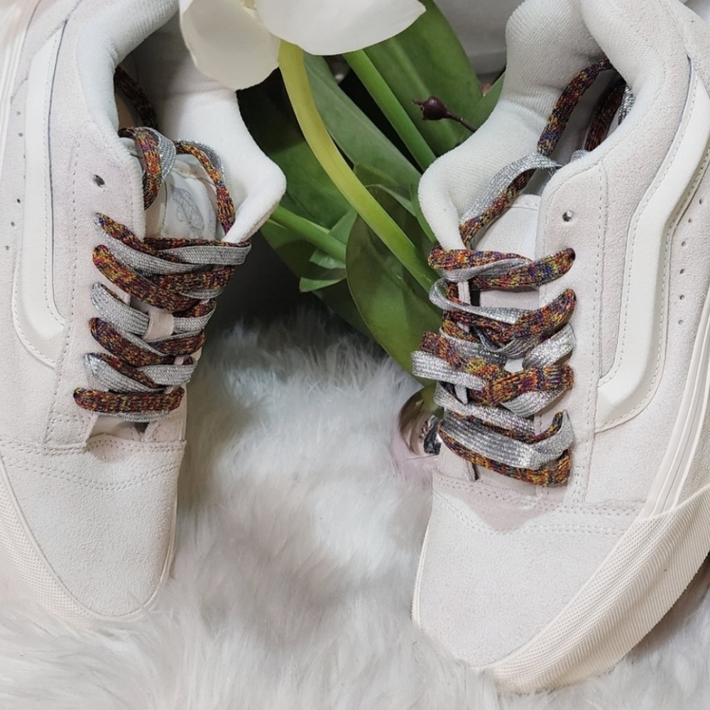 Vans Women Knu Stack Platform Suede Sneaker Amazing Laces Multi Marshmallow New - Picture 3 of 4